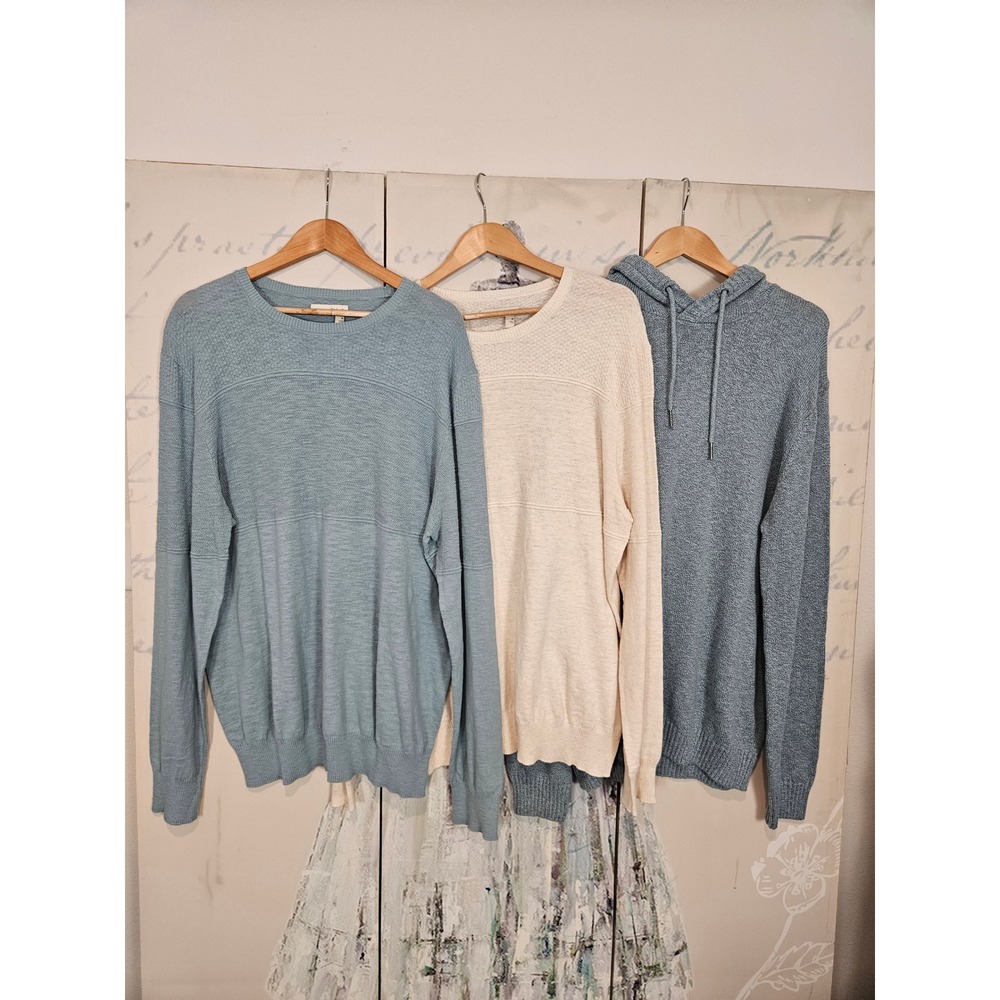 Lot of 3 Hawker Rye Sweater Hoodie XL Blue Cream Knit Casual Mens